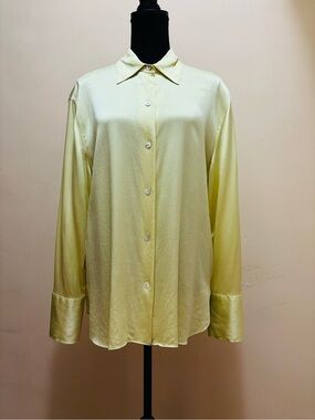 Vince Light Yellow Silk Button-Down Blouse
